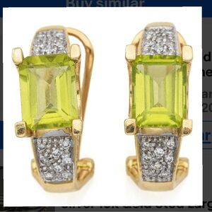 Vintage 14K Yellow Gold Peridot & Diamond Omega Earrings